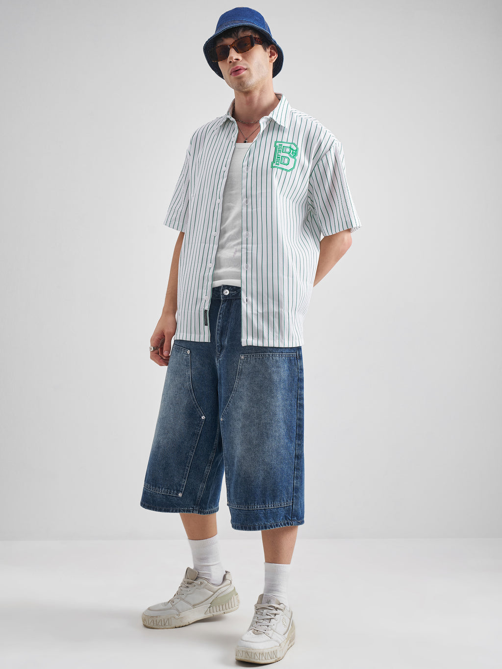 Highlander Men White Striped Oversized Fit Casual Shirt - White - Image 2