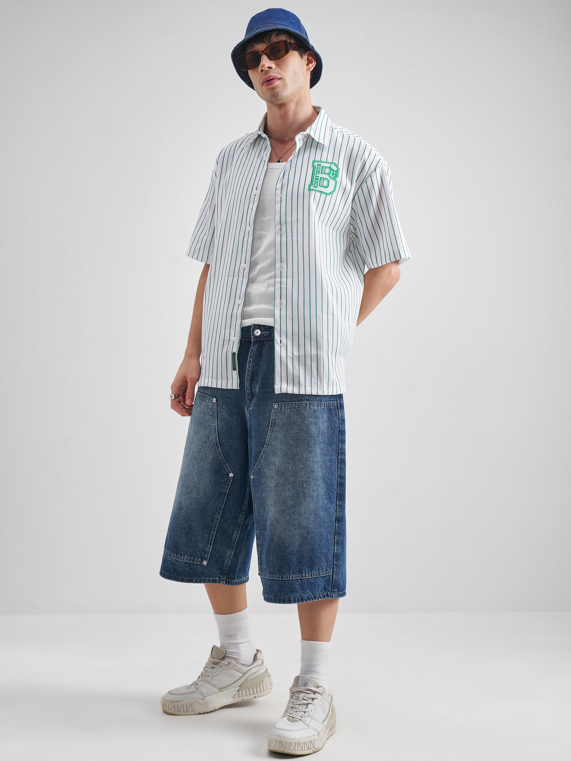 Highlander Men White Striped Oversized Fit Casual Shirt - White - Image 2