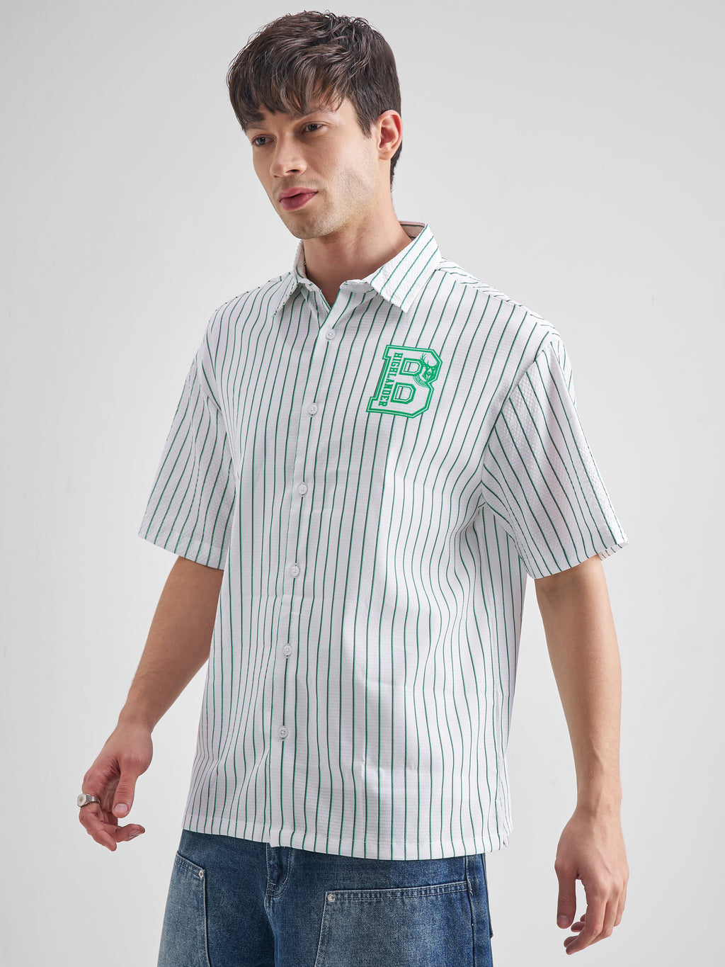 Highlander Men White Striped Oversized Fit Casual Shirt - White - Image 4