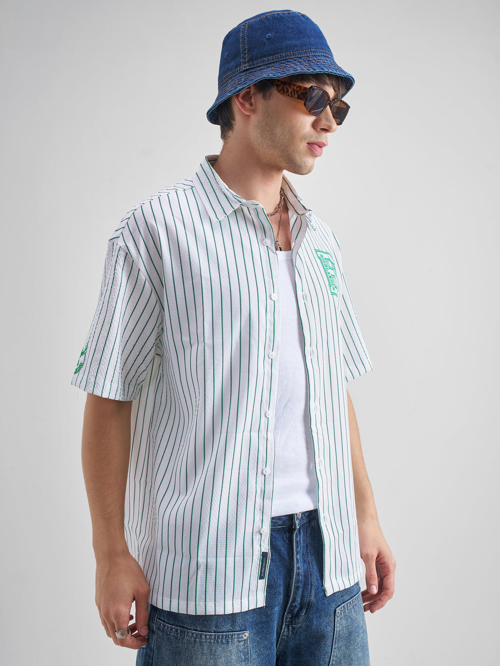 Highlander Men White Striped Oversized Fit Casual Shirt - White - Image 6