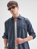 Highlander Men Navy Blue Solid Relaxed Fit Casual Shirt - Navy Blue - Image 1
