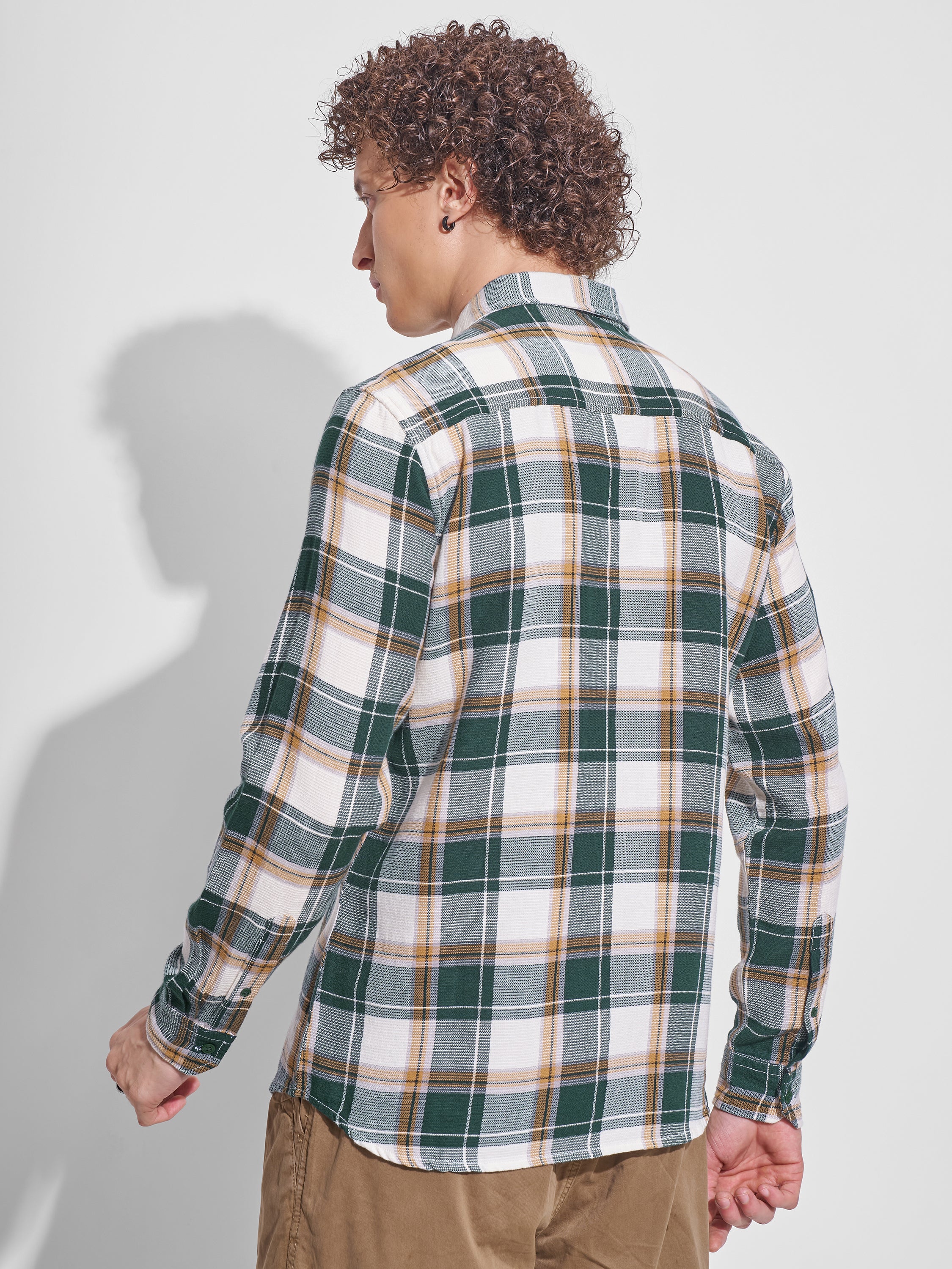 Highlander Men Grey Checked Slim Fit Casual Shirt - Grey - Image 3