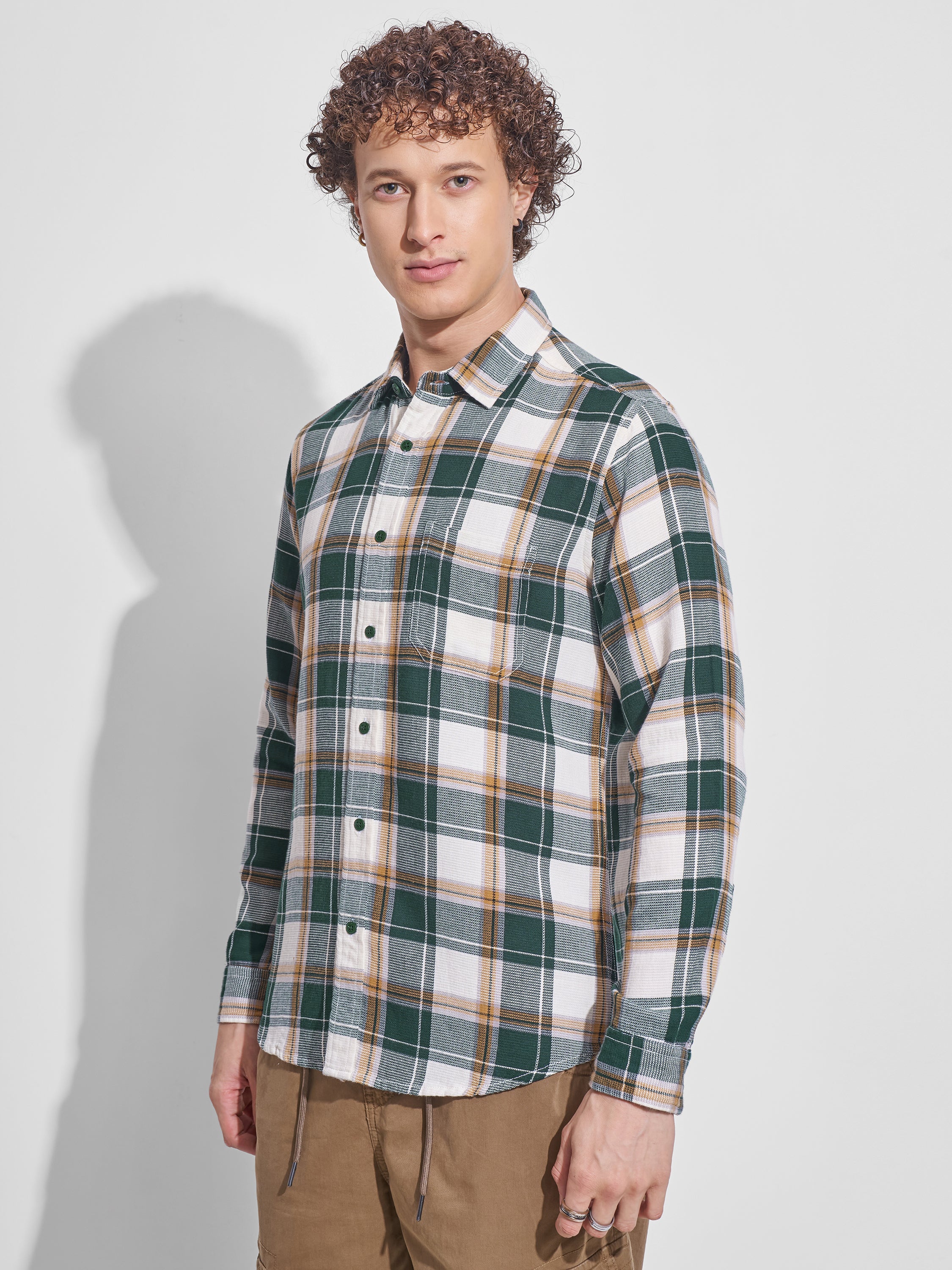 Highlander Men Grey Checked Slim Fit Casual Shirt - Grey - Image 4