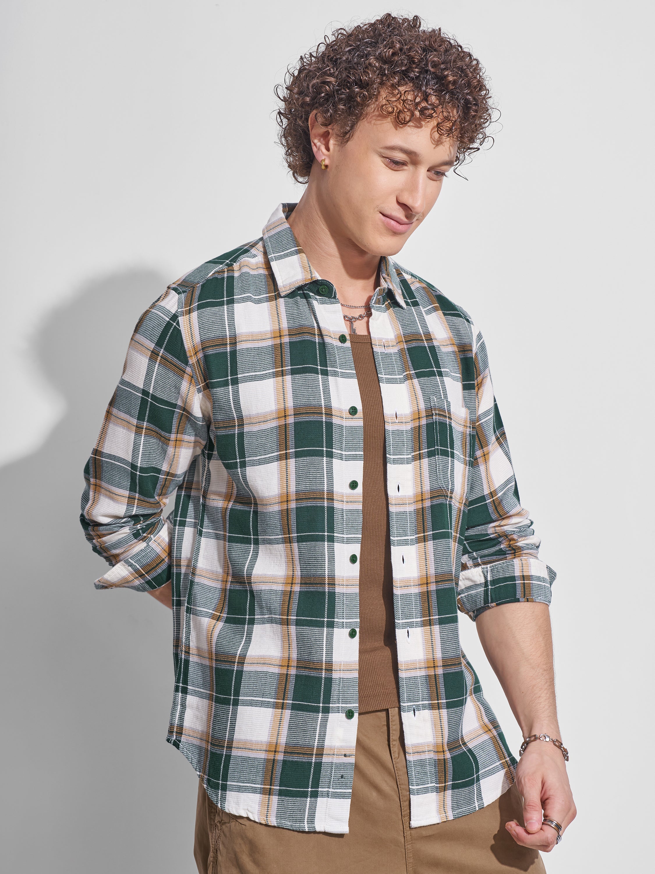 Highlander Men Grey Checked Slim Fit Casual Shirt - Grey - Image 6