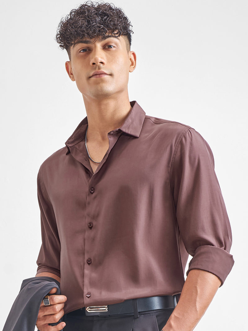 Highlander Men Burgundy Solid Relaxed Fit Casual Shirt - Burgundy - Image 1