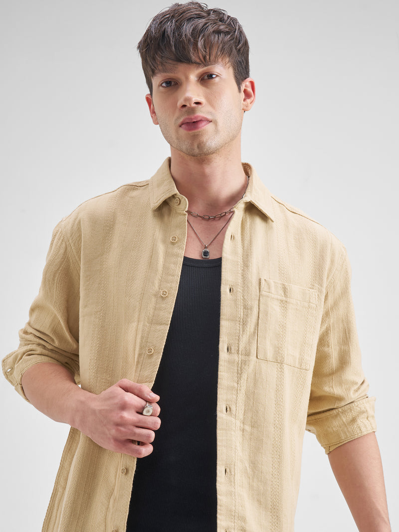 Highlander Men Beige Striped Relaxed Fit Casual Shirt - Beige - Image 1