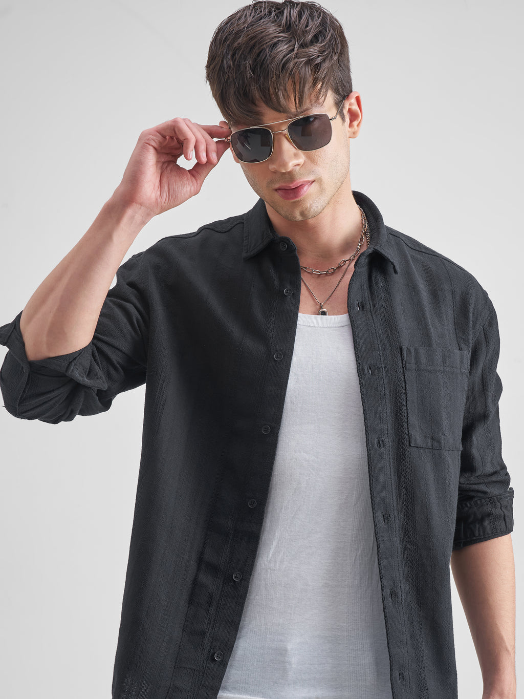 Highlander Men Black Striped Relaxed Fit Casual Shirt - Black - Image 1