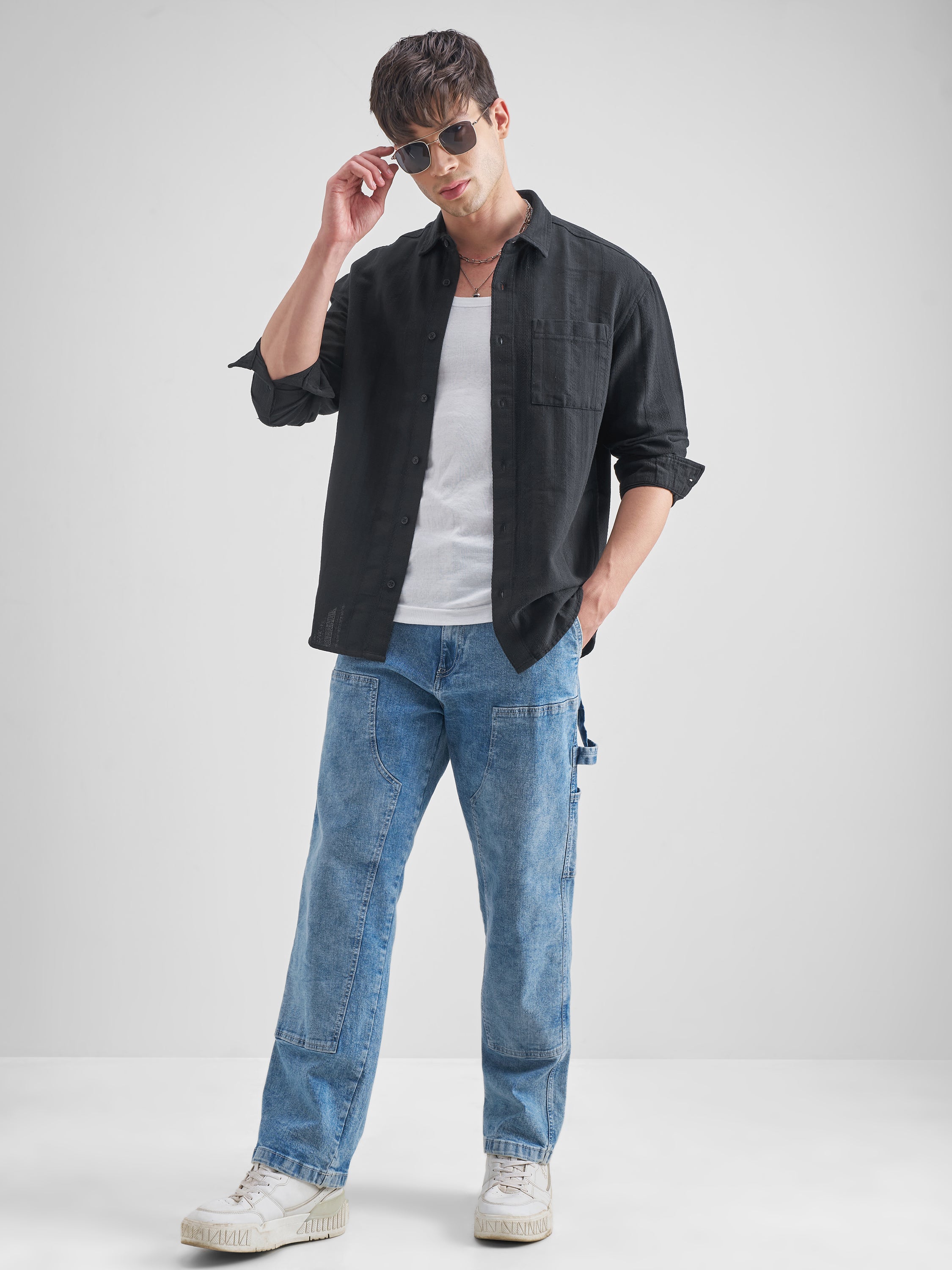 Highlander Men Black Striped Relaxed Fit Casual Shirt - Black - Image 2