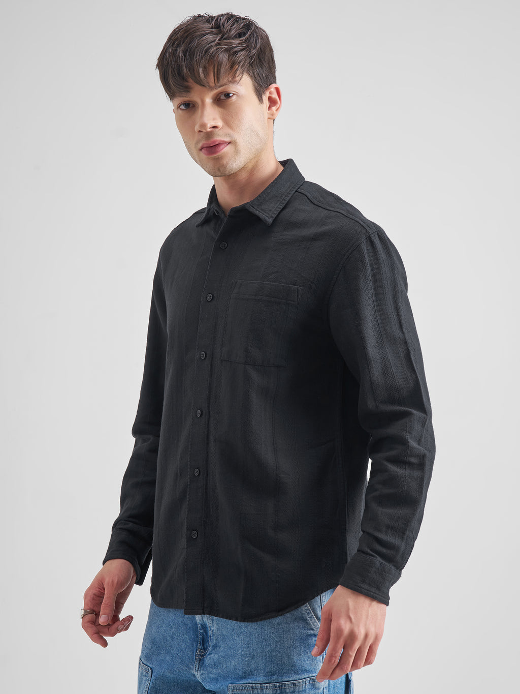 Highlander Men Black Striped Relaxed Fit Casual Shirt - Black - Image 4