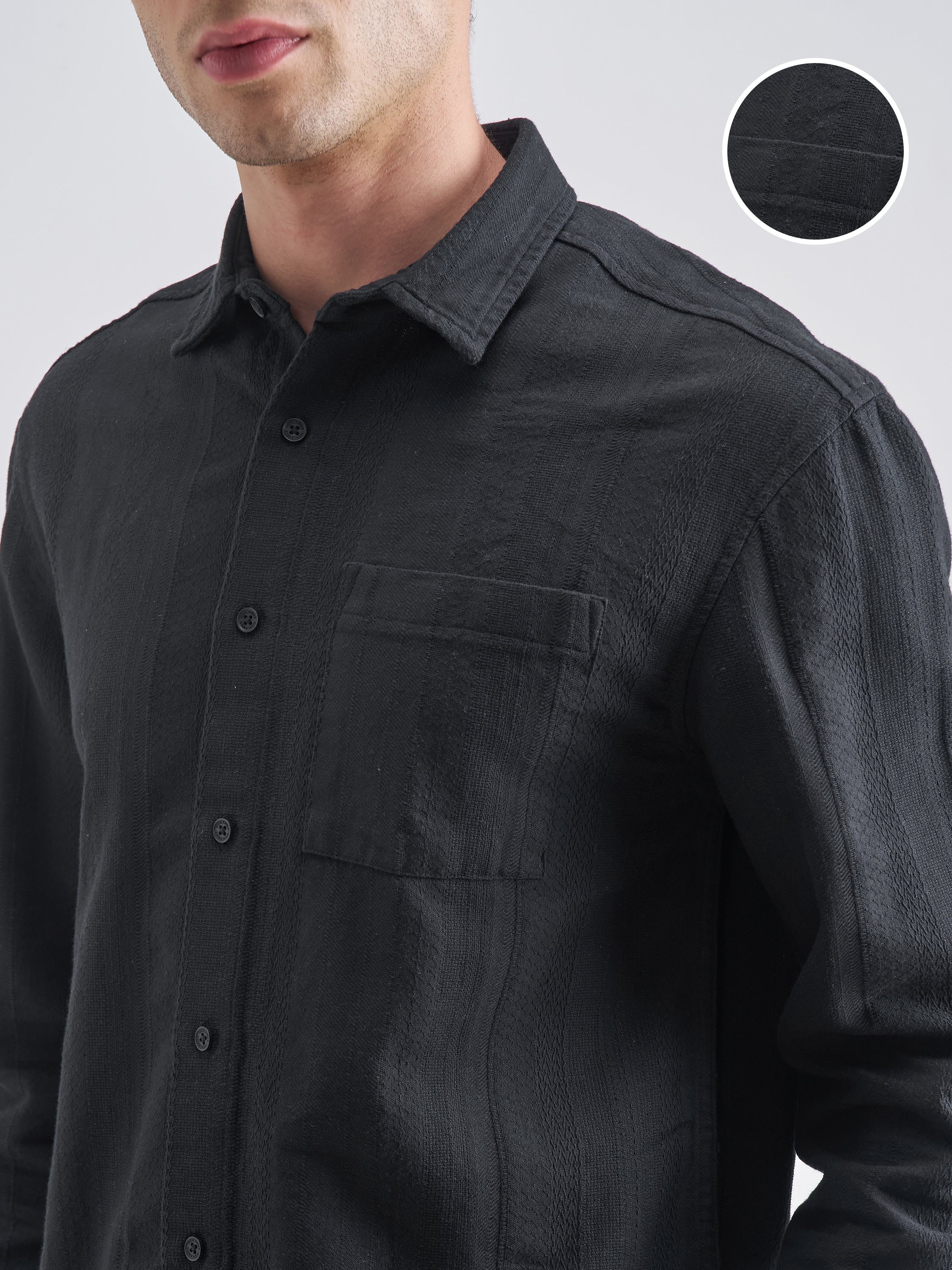 Highlander Men Black Striped Relaxed Fit Casual Shirt - Black - Image 5