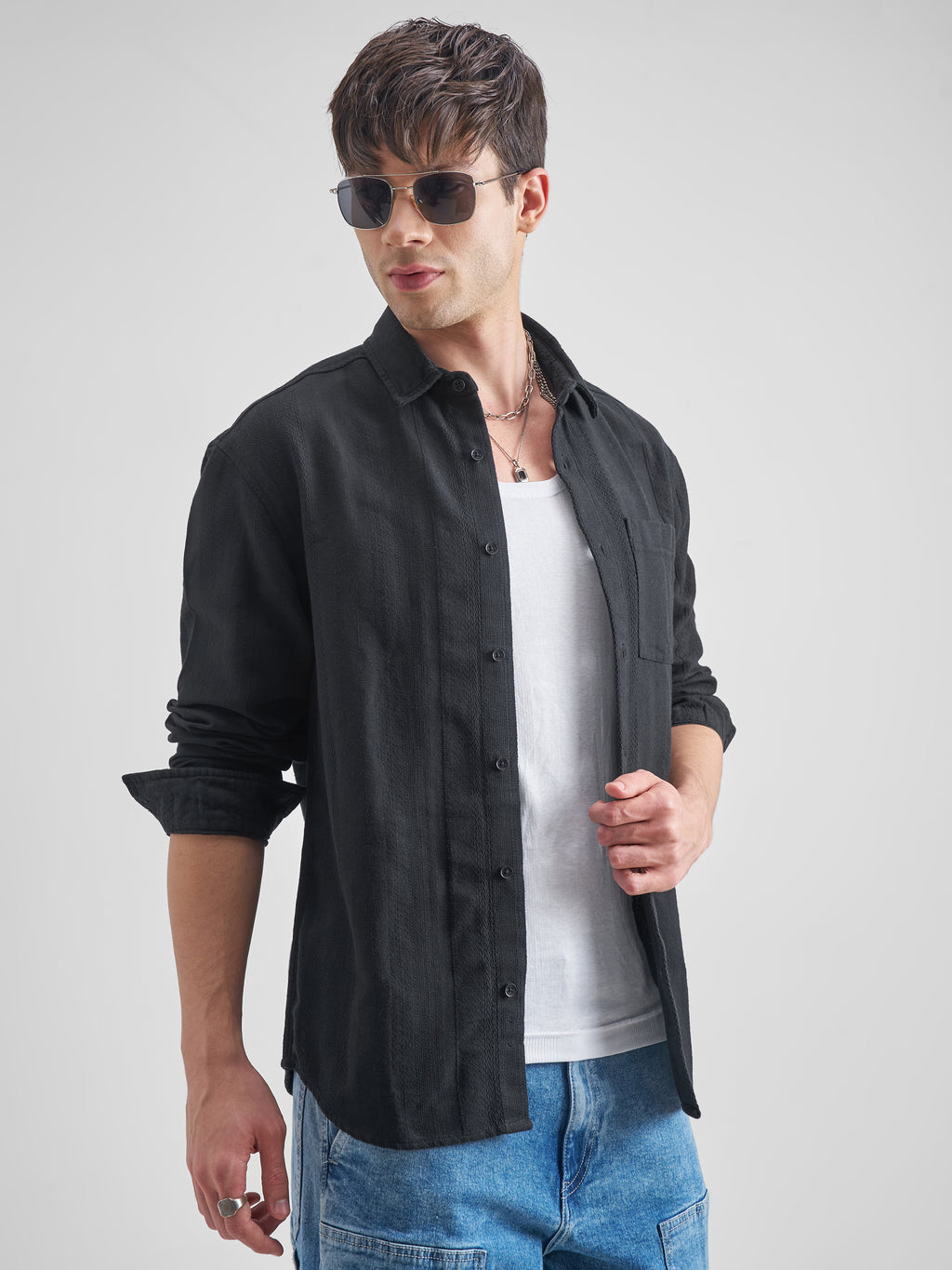 Highlander Men Black Striped Relaxed Fit Casual Shirt - Black - Image 6