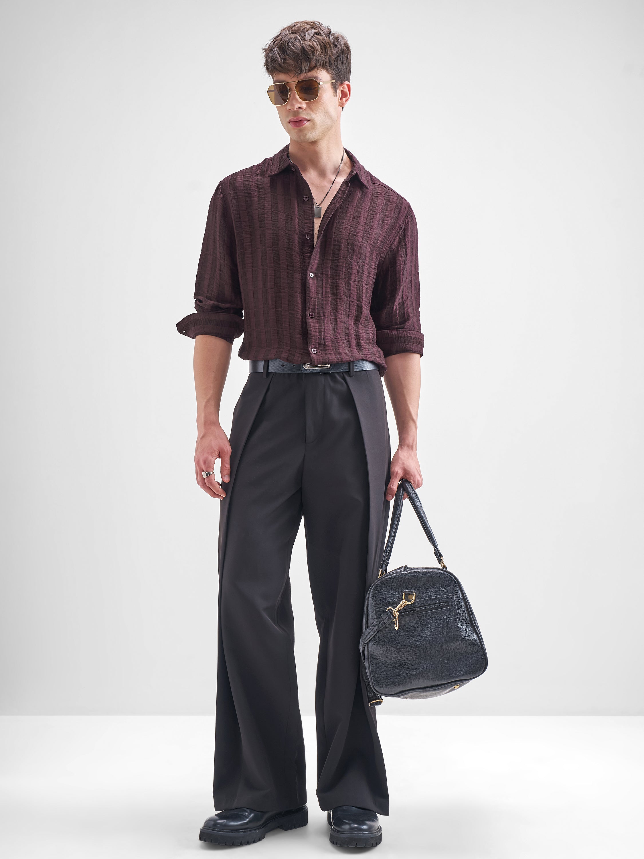 Highlander Men Maroon Crushed Relaxed Fit Casual Shirt - Maroon - Image 2