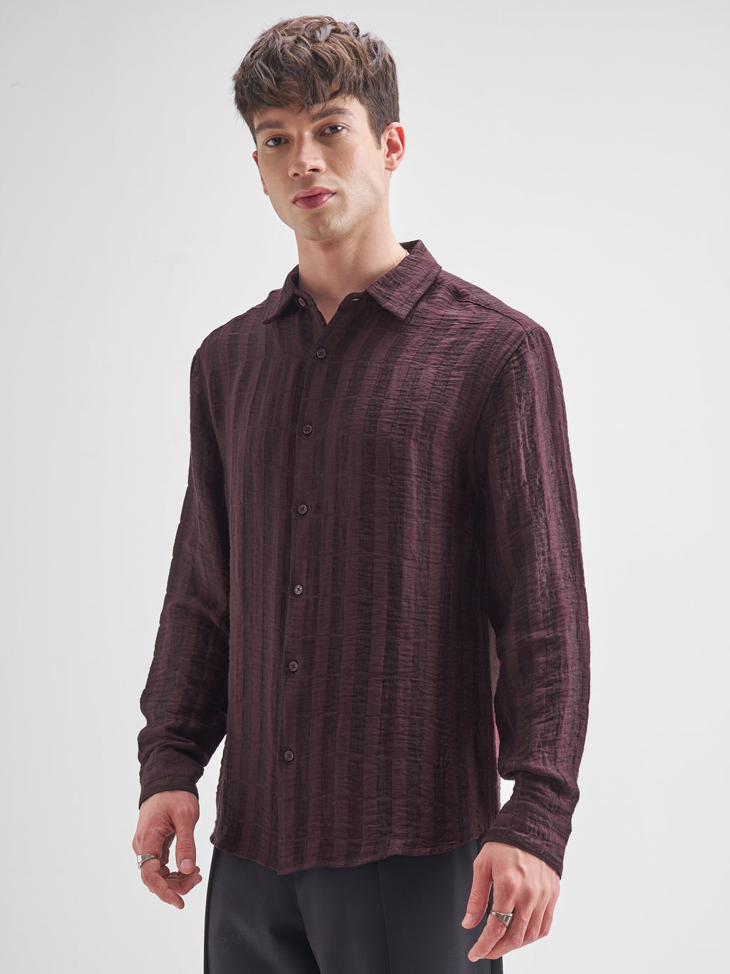 Highlander Men Maroon Crushed Relaxed Fit Casual Shirt - Maroon - Image 4