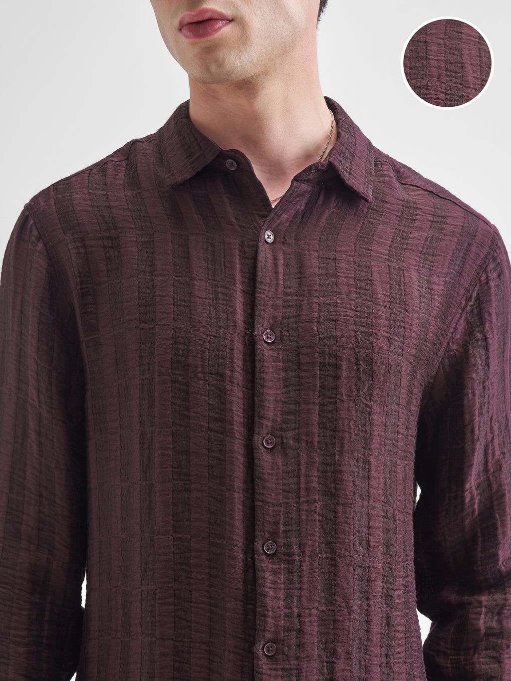 Highlander Men Maroon Crushed Relaxed Fit Casual Shirt - Maroon - Image 5