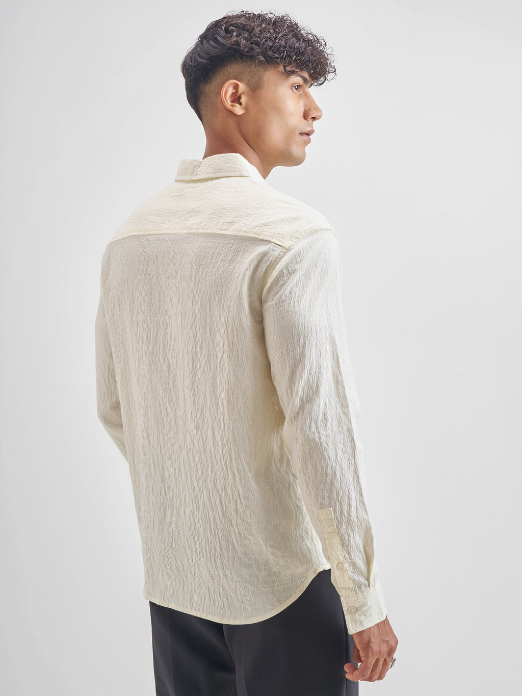 Highlander Men Cream Crushed Relaxed Fit Casual Shirt - Cream - Image 3