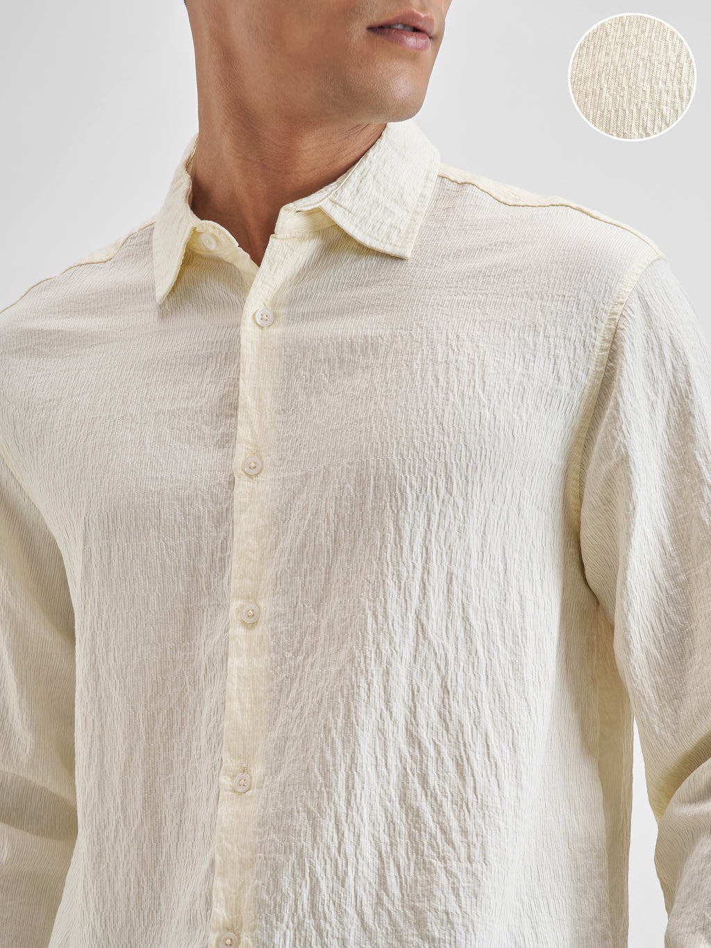 Highlander Men Cream Crushed Relaxed Fit Casual Shirt - Cream - Image 5