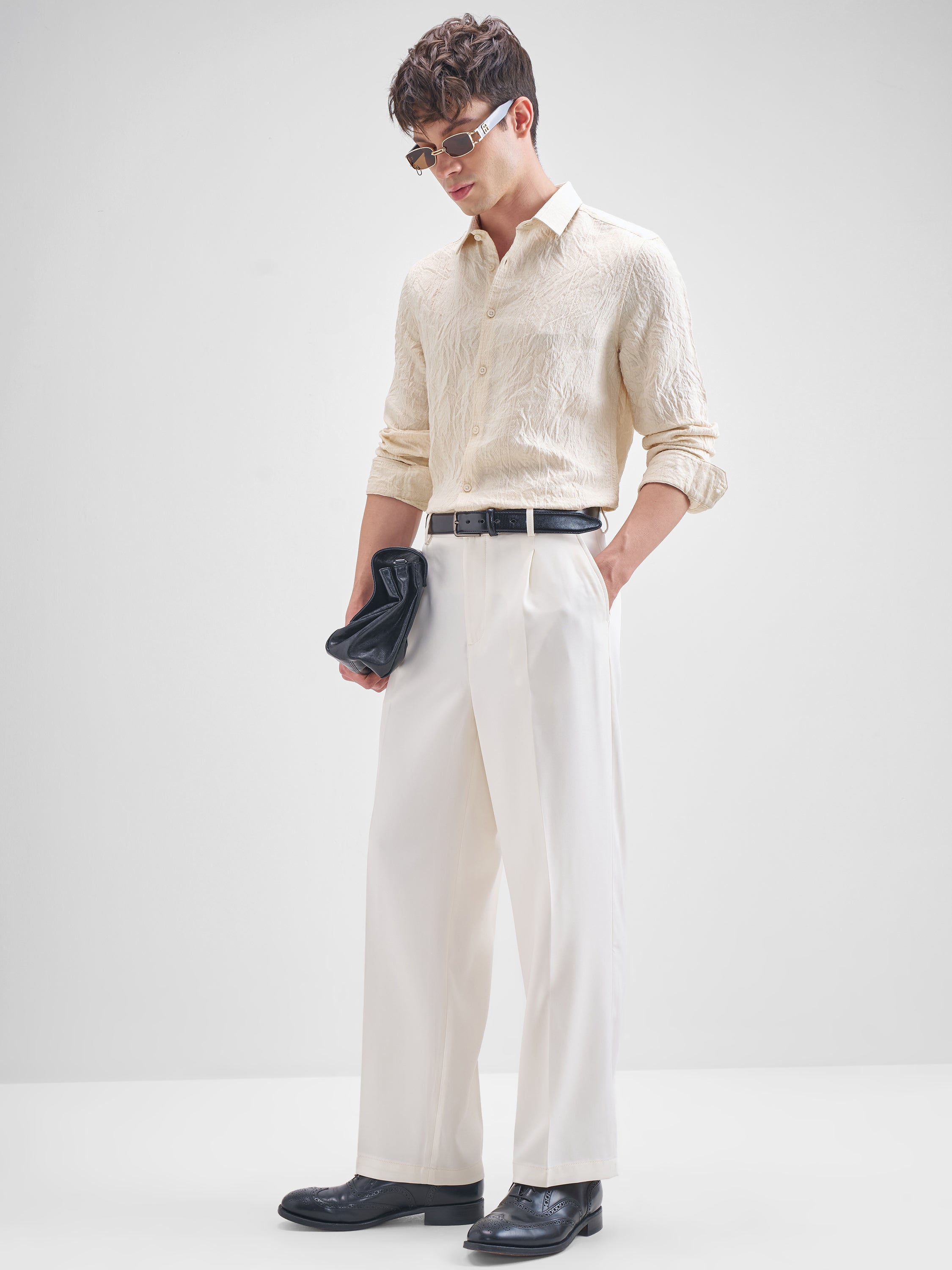 Highlander Men Beige Crushed Slim Fit Casual Shirt - Beige - Image 2