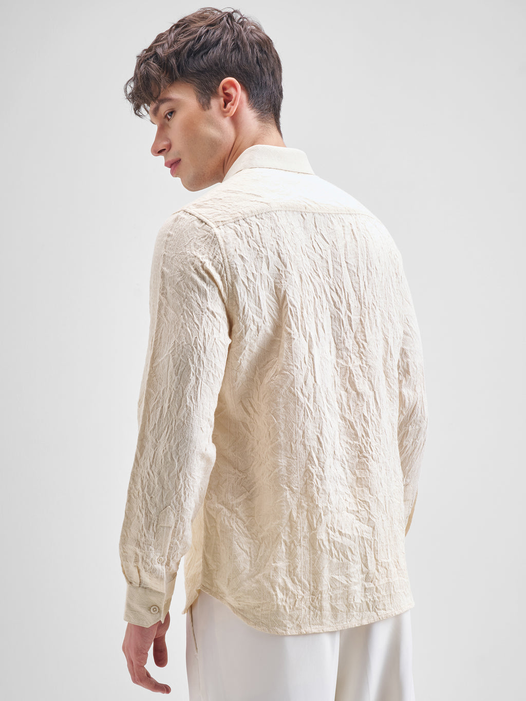 Highlander Men Beige Crushed Slim Fit Casual Shirt - Beige - Image 3