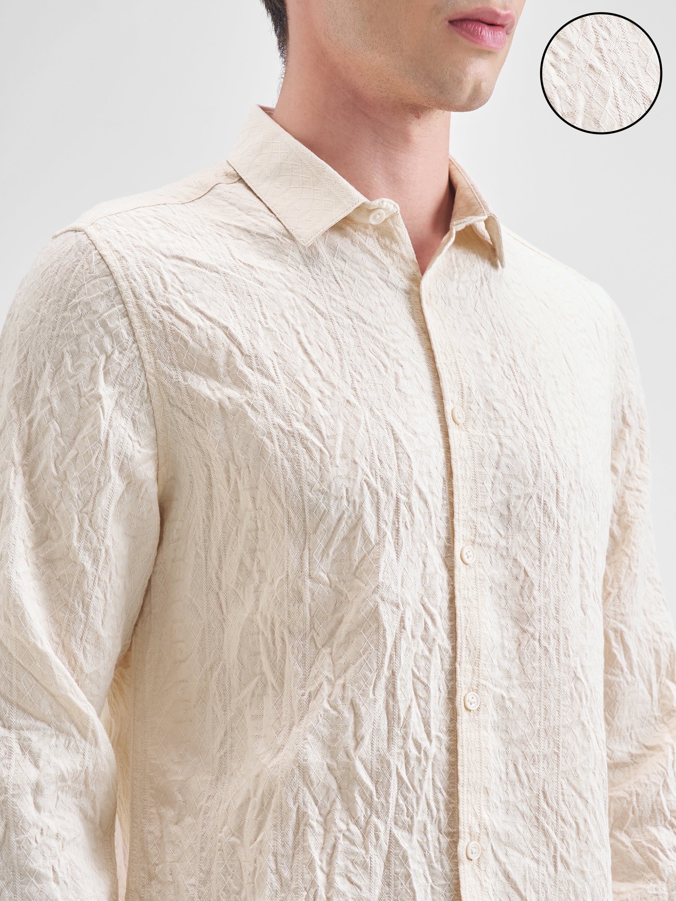 Highlander Men Beige Crushed Slim Fit Casual Shirt - Beige - Image 5