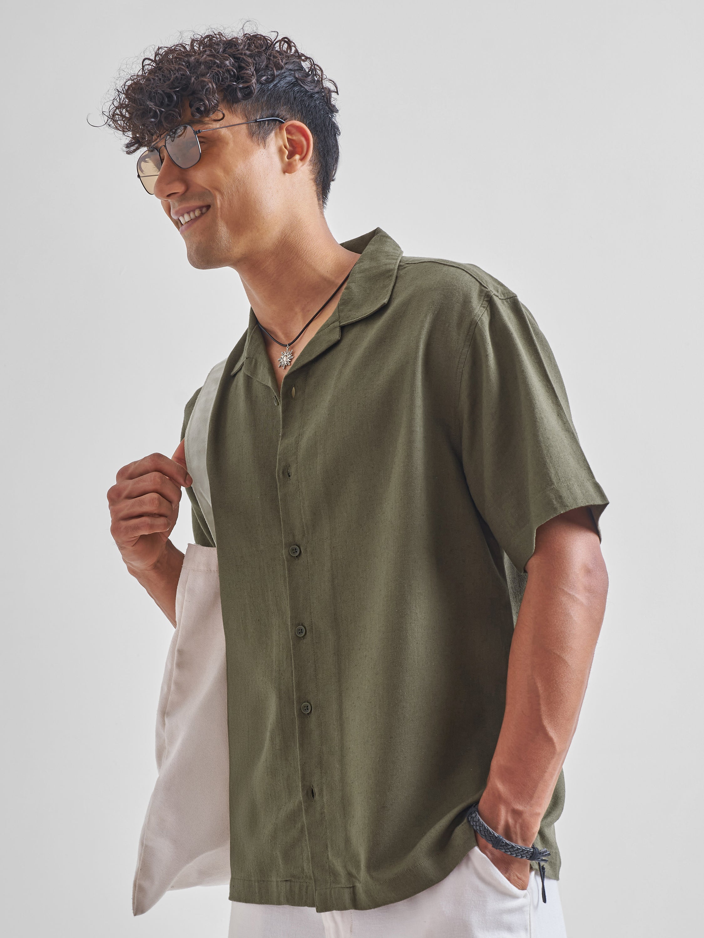 Highlander Men Olive Solid Relaxed Fit Casual Shirt - Olive - Image 1