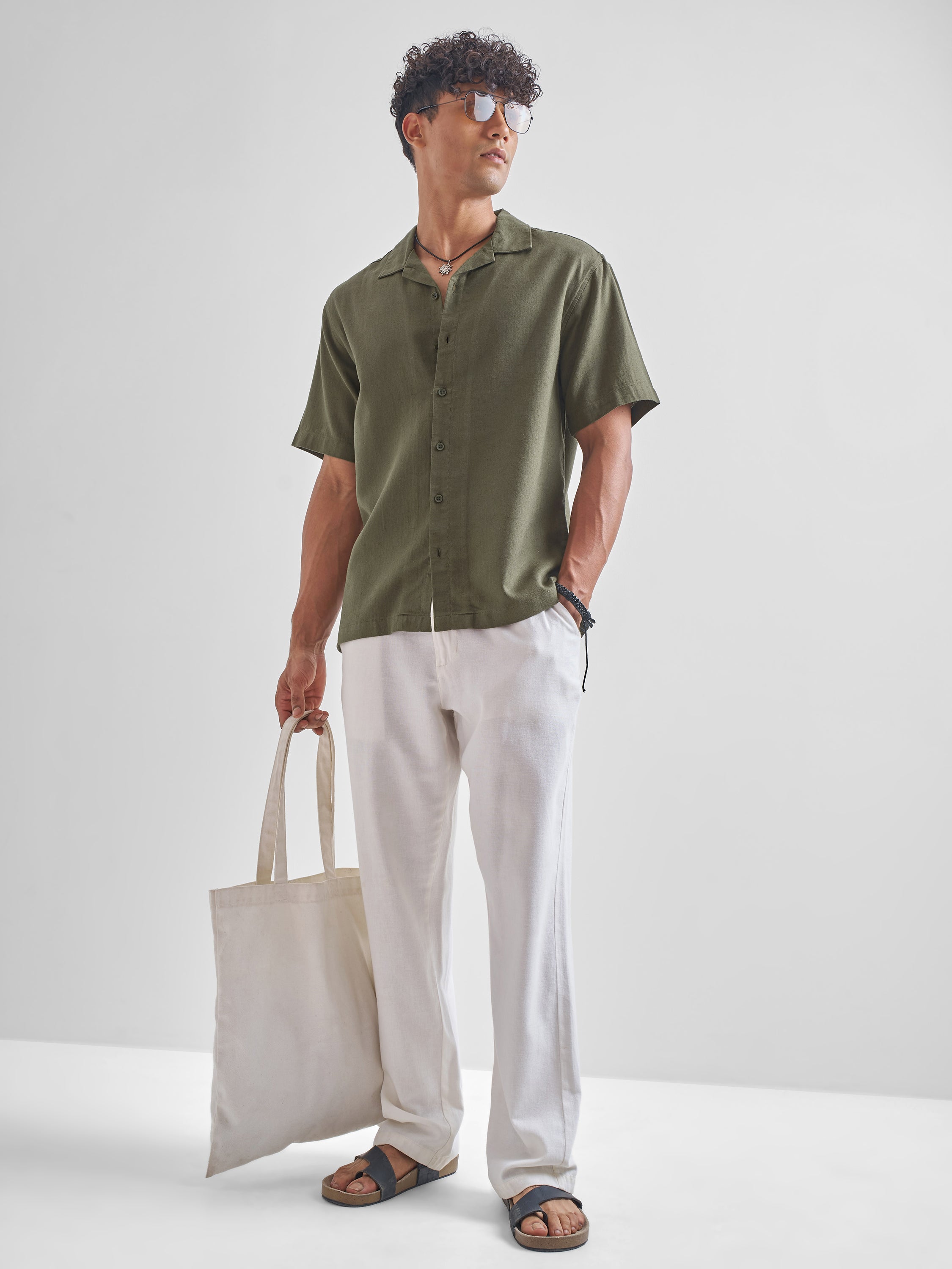 Highlander Men Olive Solid Relaxed Fit Casual Shirt - Olive - Image 2