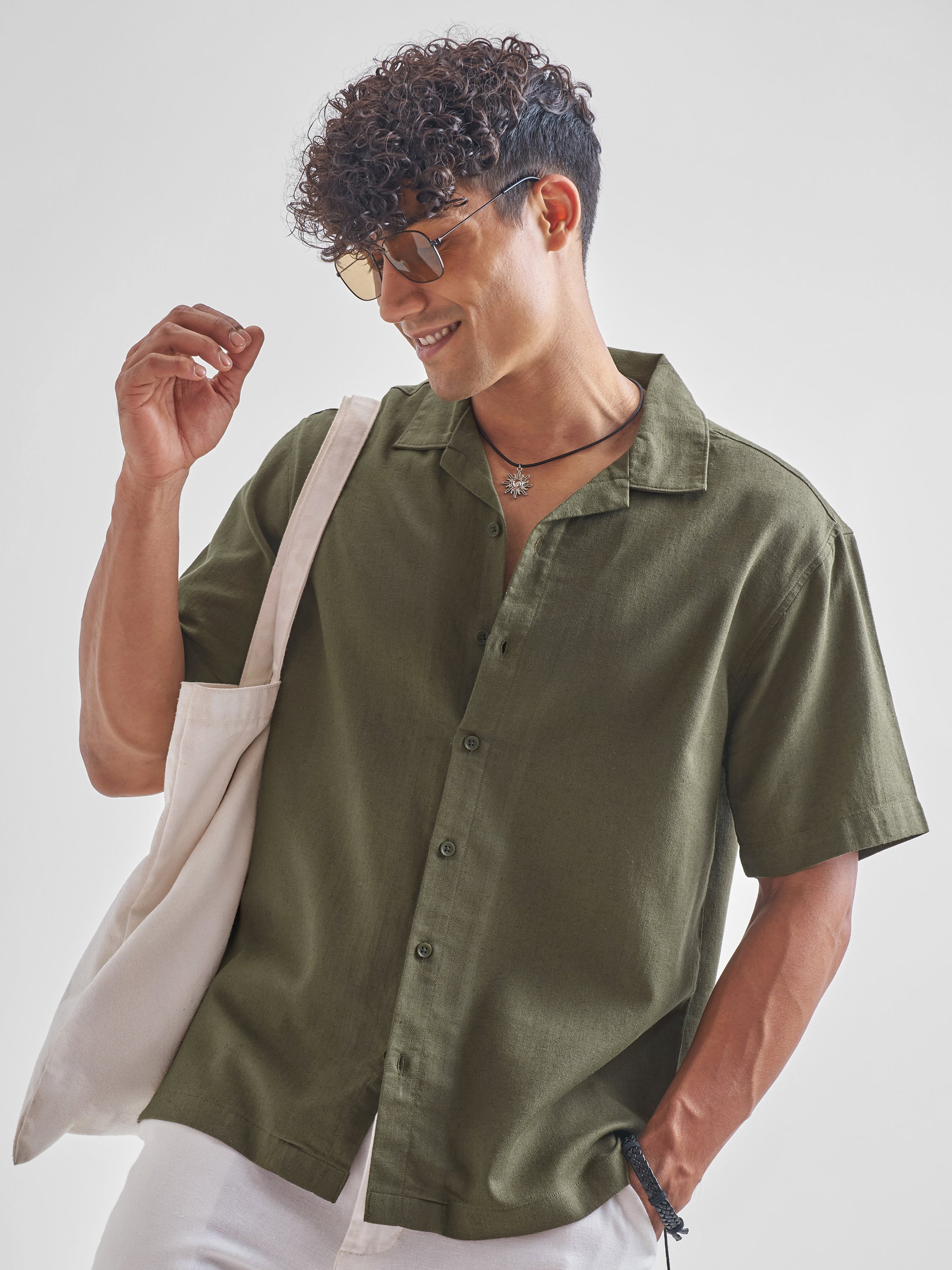 Highlander Men Olive Solid Relaxed Fit Casual Shirt - Olive - Image 4