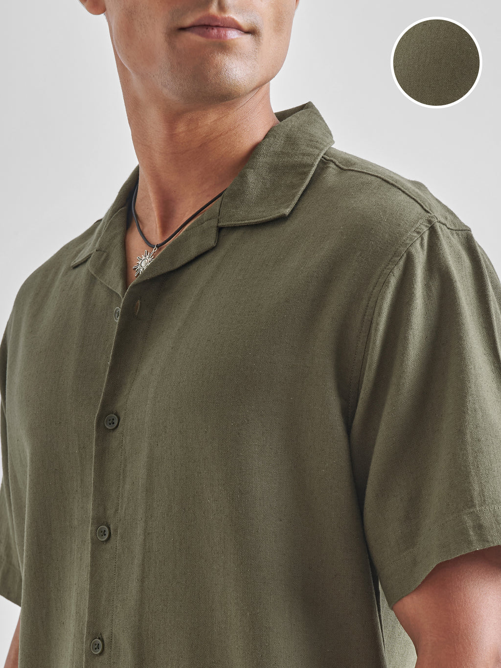 Highlander Men Olive Solid Relaxed Fit Casual Shirt - Olive - Image 5