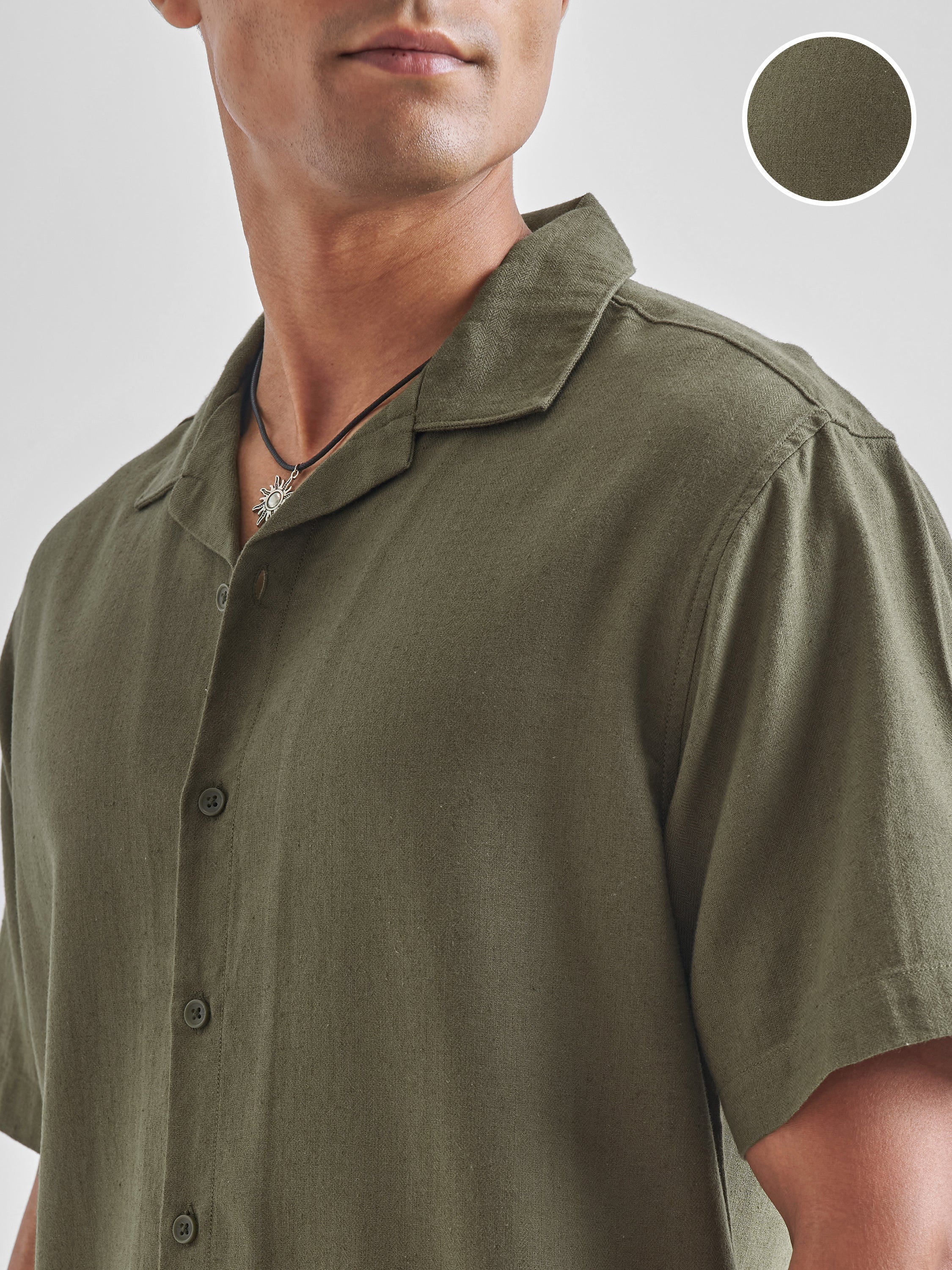 Highlander Men Olive Solid Relaxed Fit Casual Shirt - Olive - Image 5