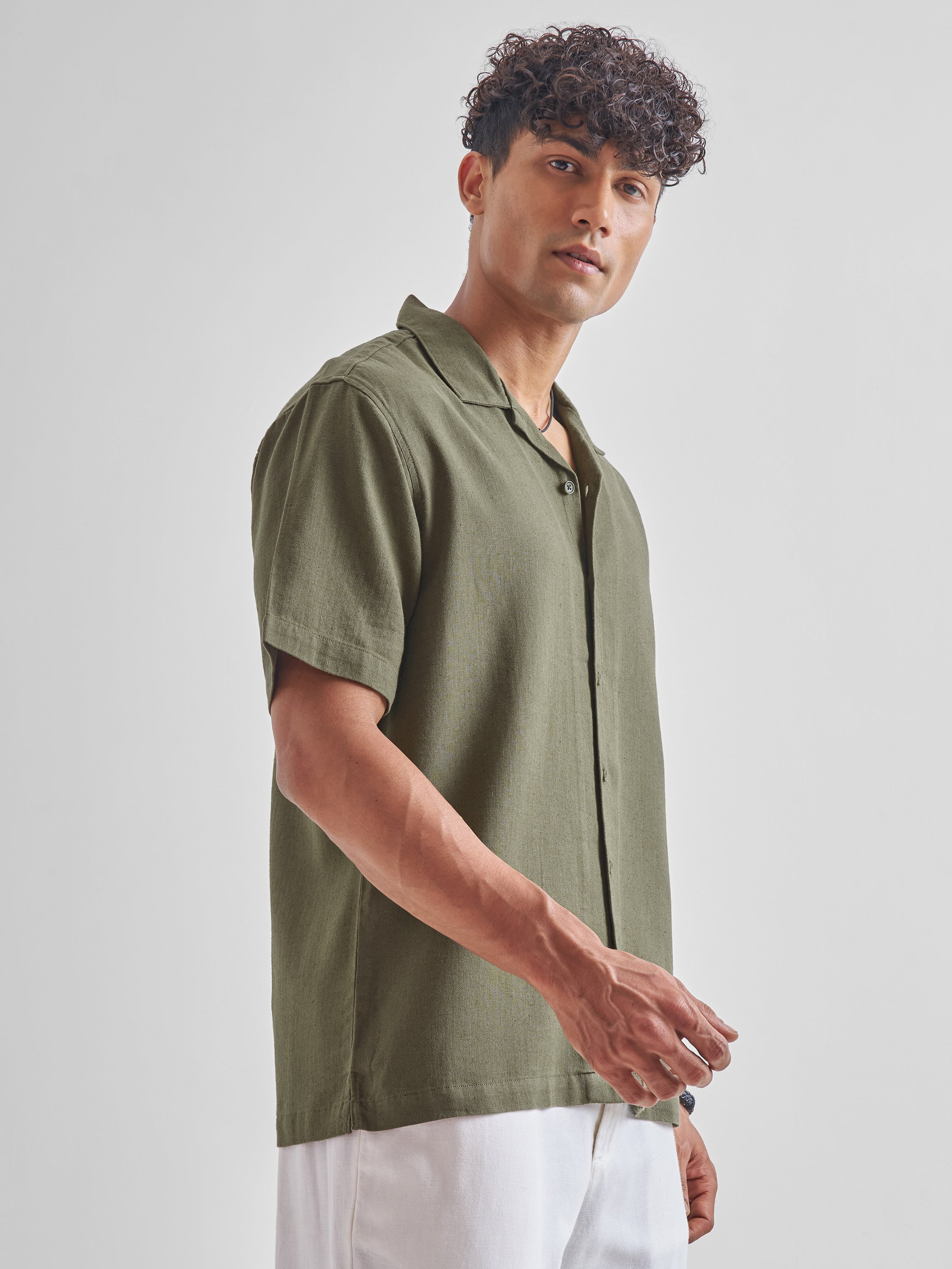 Highlander Men Olive Solid Relaxed Fit Casual Shirt - Olive - Image 6