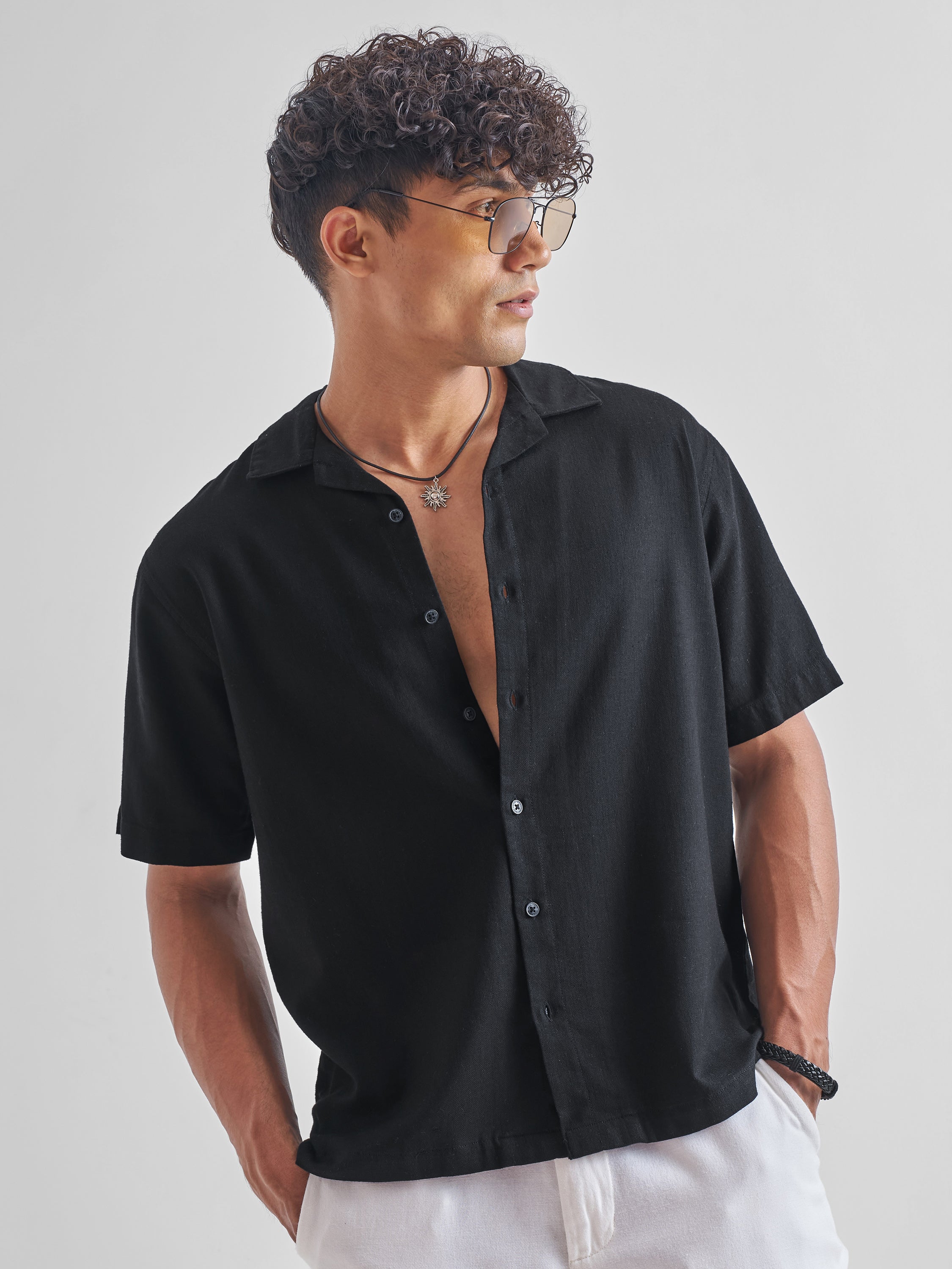Highlander Men Black Solid Relaxed Fit Casual Shirt - Black - Image 1