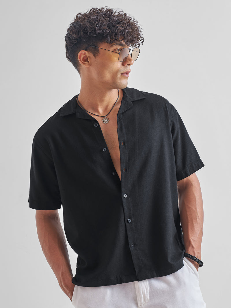 Highlander Men Black Solid Relaxed Fit Casual Shirt - Black - Image 1