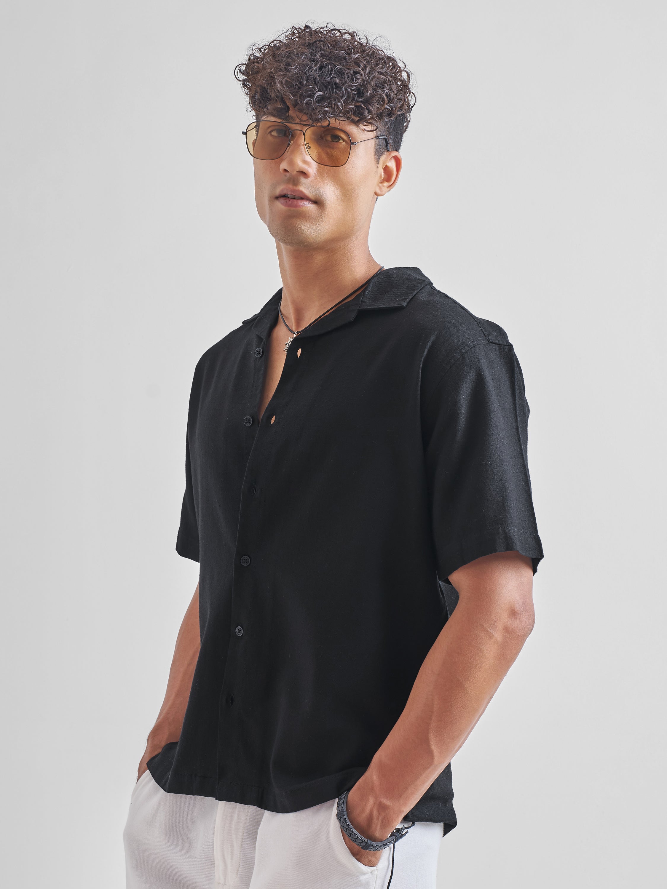 Highlander Men Black Solid Relaxed Fit Casual Shirt - Black - Image 4