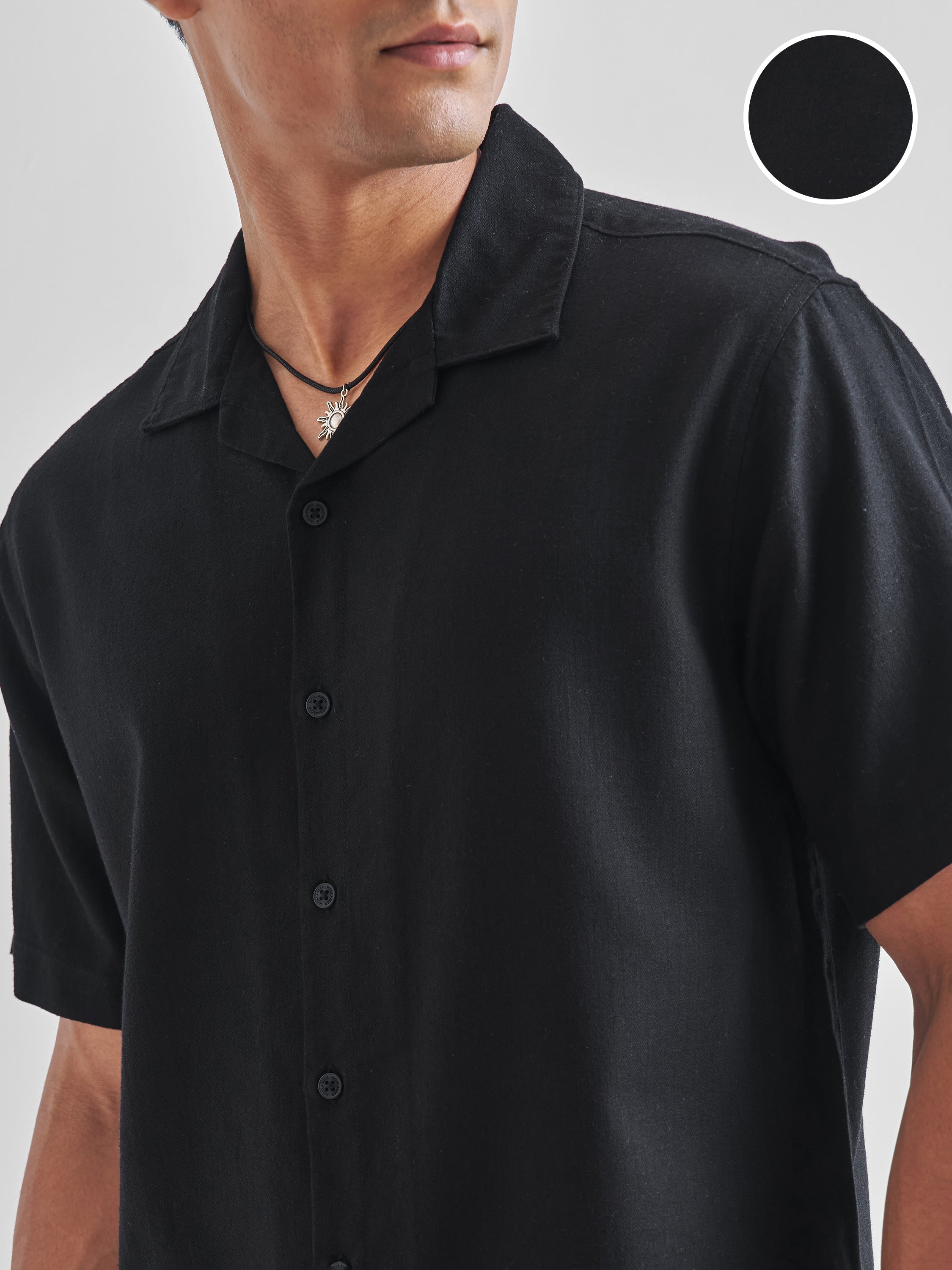 Highlander Men Black Solid Relaxed Fit Casual Shirt - Black - Image 5