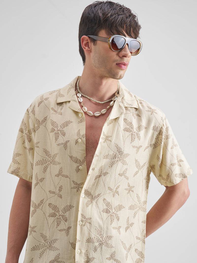 Highlander Men Cream Printed Relaxed Fit Casual Shirt - Cream - Image 1