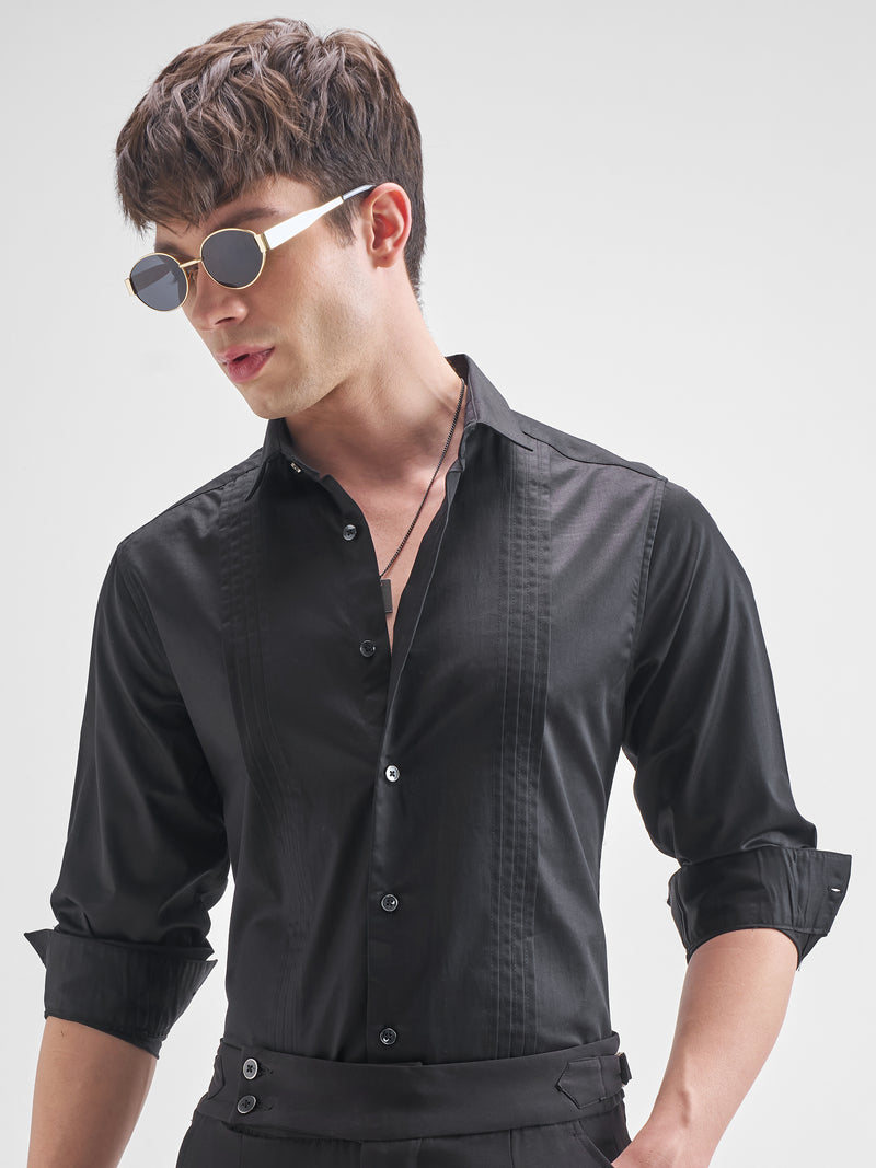 Highlander Men Black Self Design Slim Fit Casual Shirt - Black - Image 1