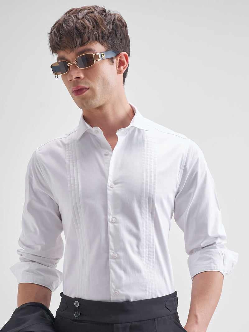 Highlander Men White Self Design Slim Fit Casual Shirt - White - Image 1