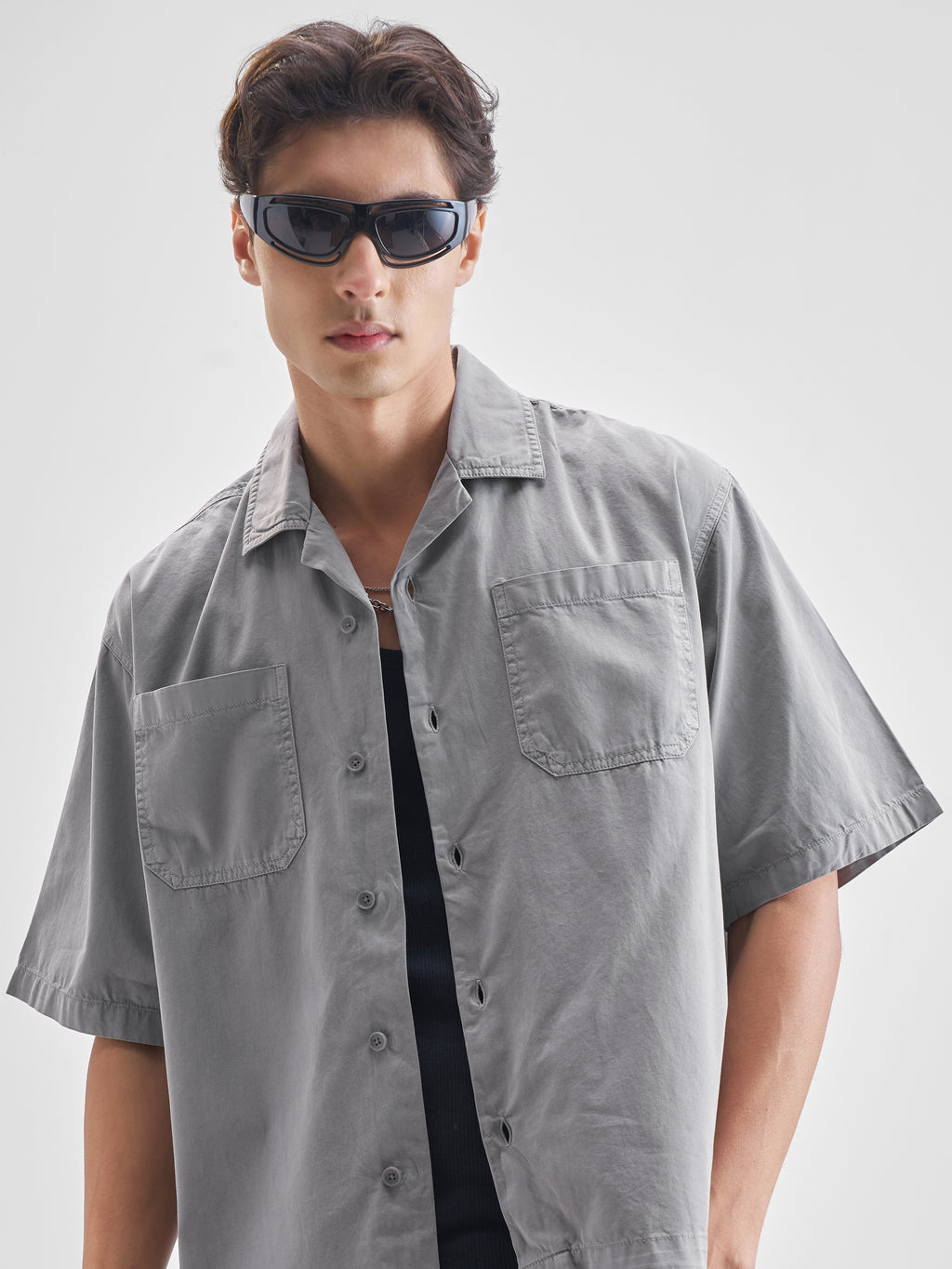 Highlander Men Grey Solid Boxy Fit Casual Shirt - Grey - Image 1
