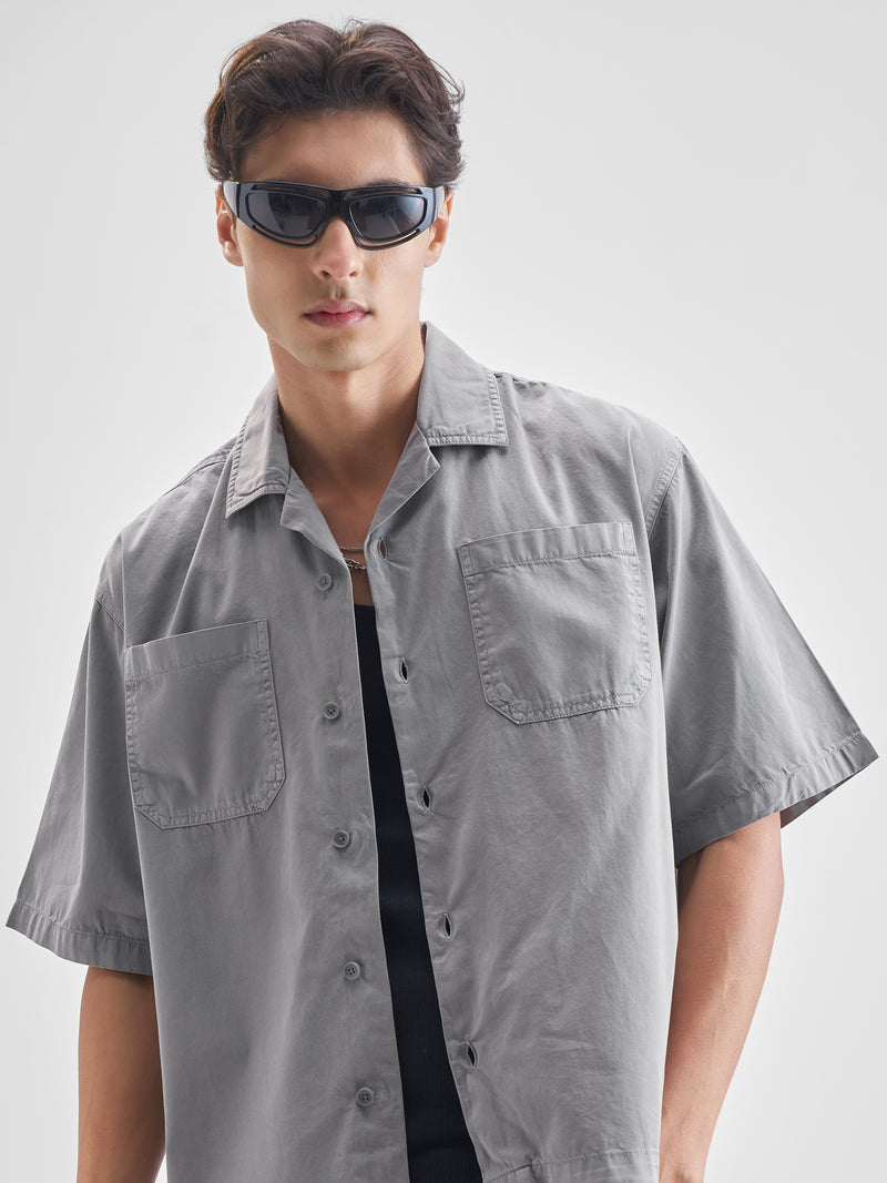 Highlander Men Grey Solid Boxy Fit Casual Shirt - Grey - Image 1