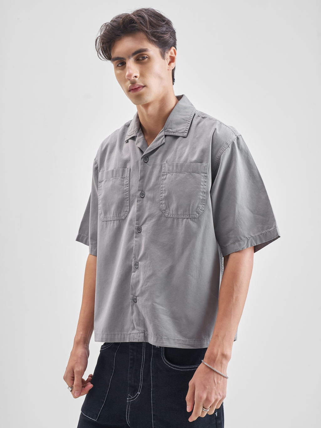 Highlander Men Grey Solid Boxy Fit Casual Shirt - Grey - Image 4