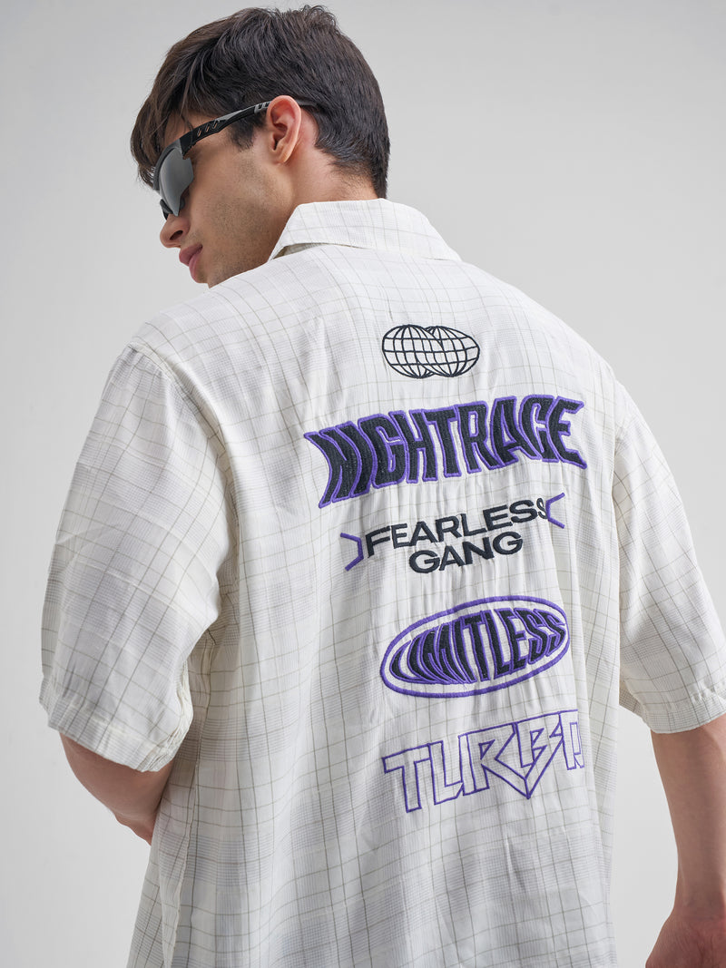 Highlander Men Cream Checked Boxy Fit Casual Shirt - Cream - Image 1