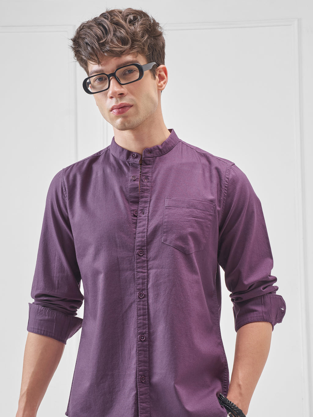 Highlander Men Purple Solid Slim Fit Casual Shirt - Purple - Image 1
