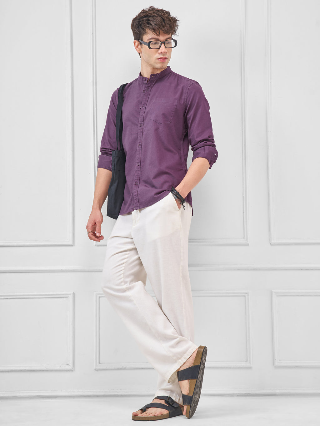 Highlander Men Purple Solid Slim Fit Casual Shirt - Purple - Image 2