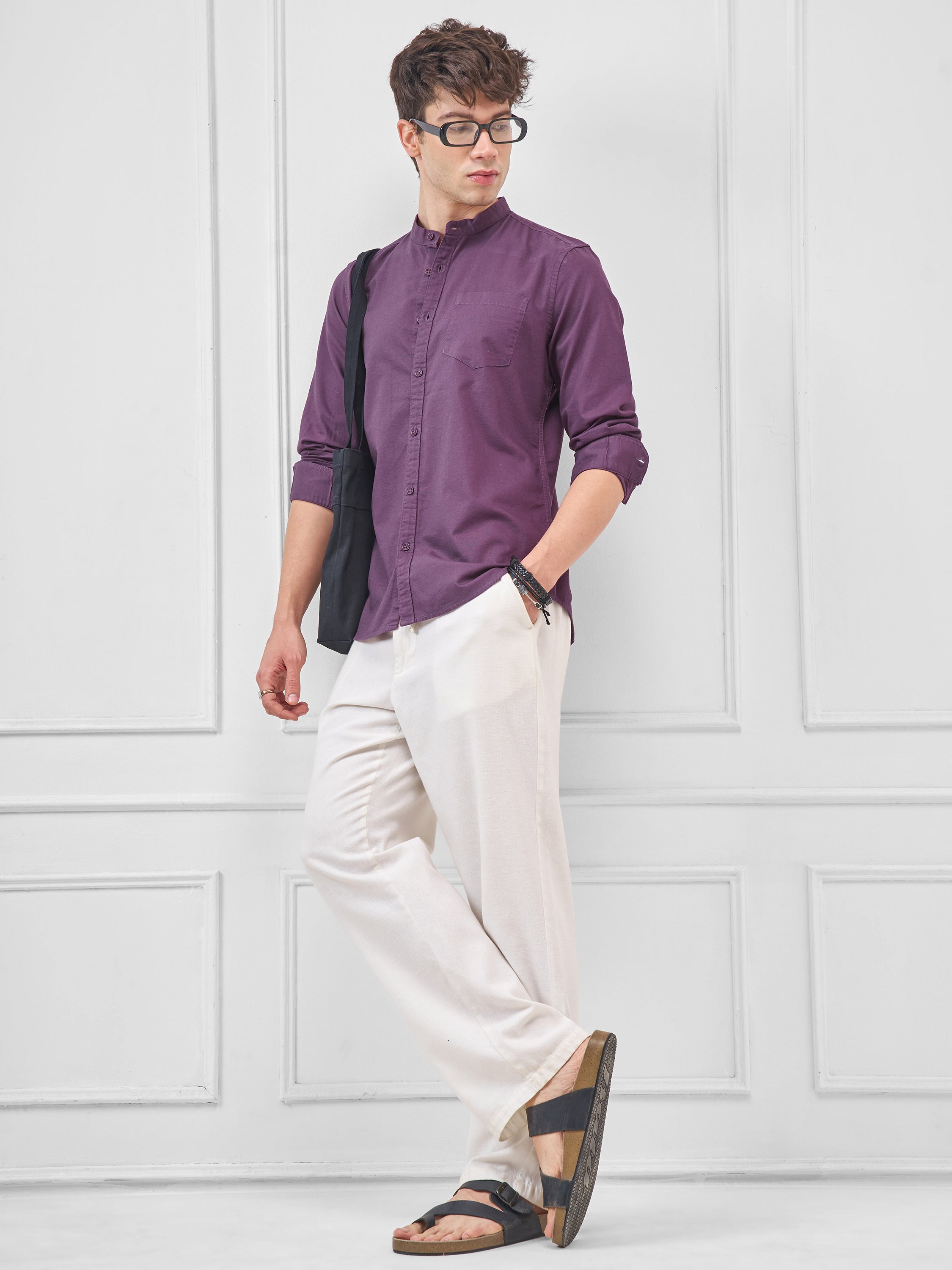 Highlander Men Purple Solid Slim Fit Casual Shirt - Purple - Image 2