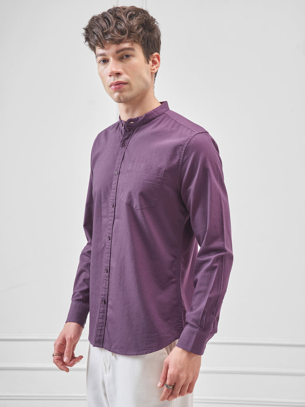 Highlander Men Purple Solid Slim Fit Casual Shirt - Purple - Image 4