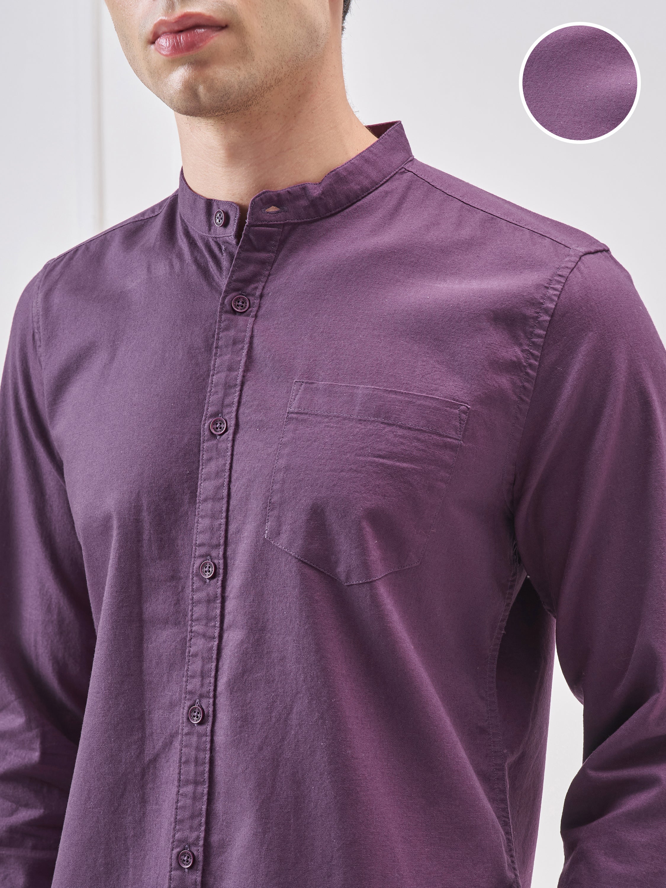 Highlander Men Purple Solid Slim Fit Casual Shirt - Purple - Image 5