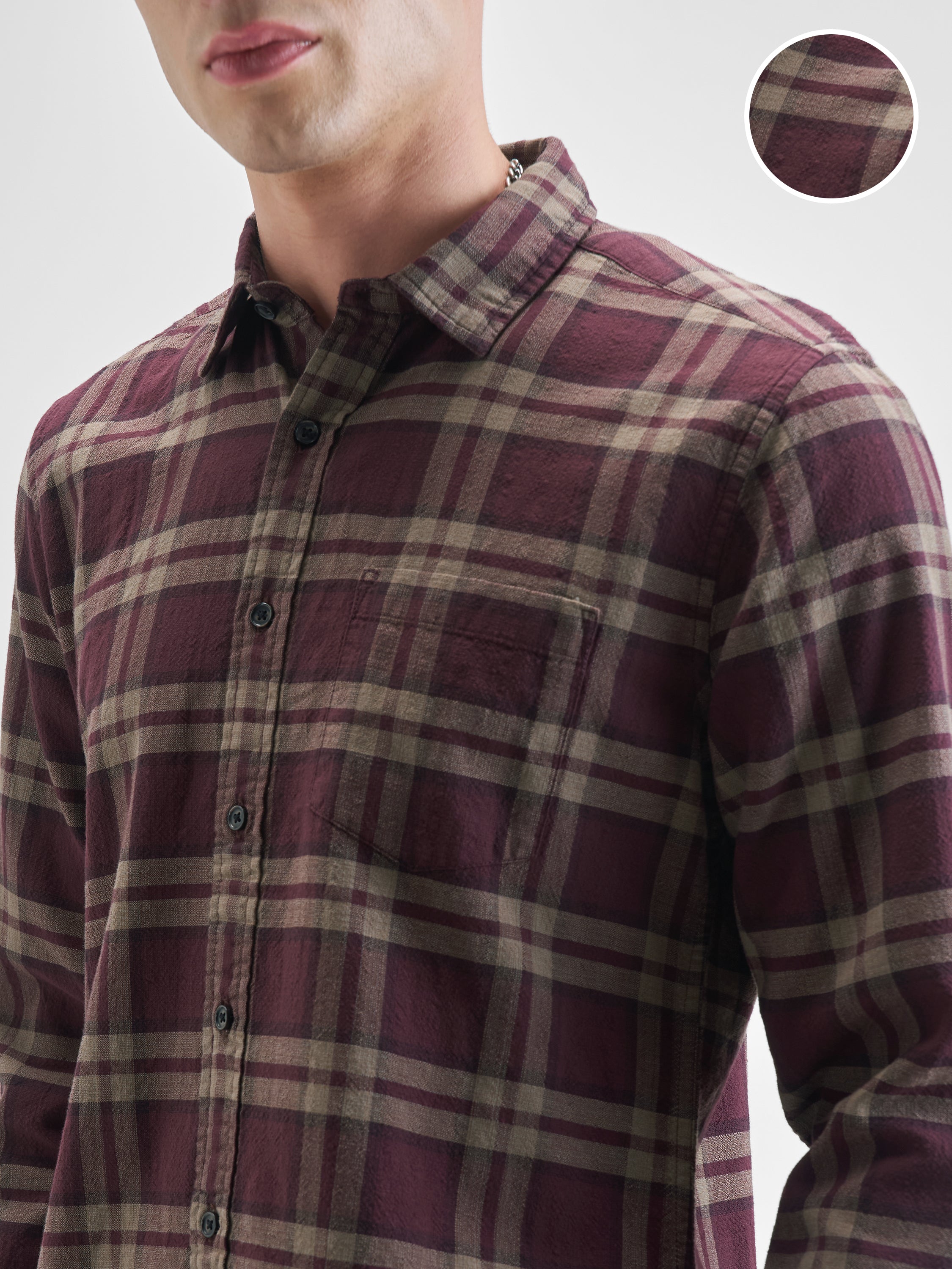 Highlander Men Maroon Checked Slim Fit Casual Shirt - Maroon - Image 5