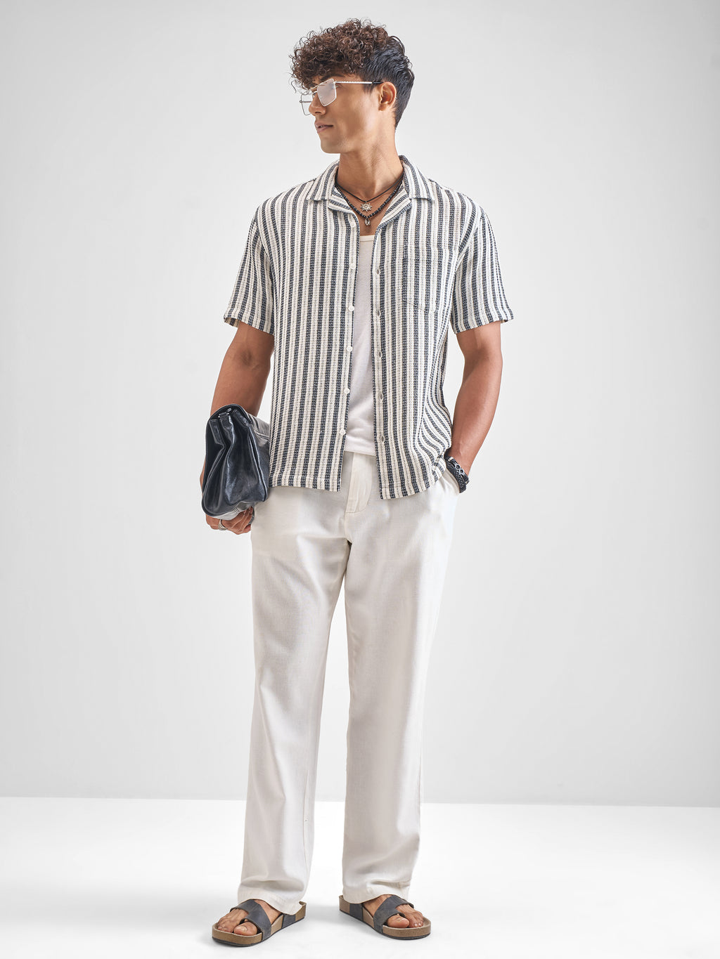 Highlander Men Black Striped Oversized Fit Casual Shirt - Black - Image 2