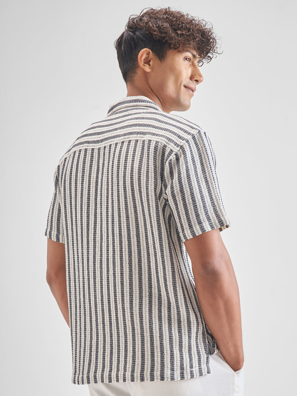 Highlander Men Black Striped Oversized Fit Casual Shirt - Black - Image 3