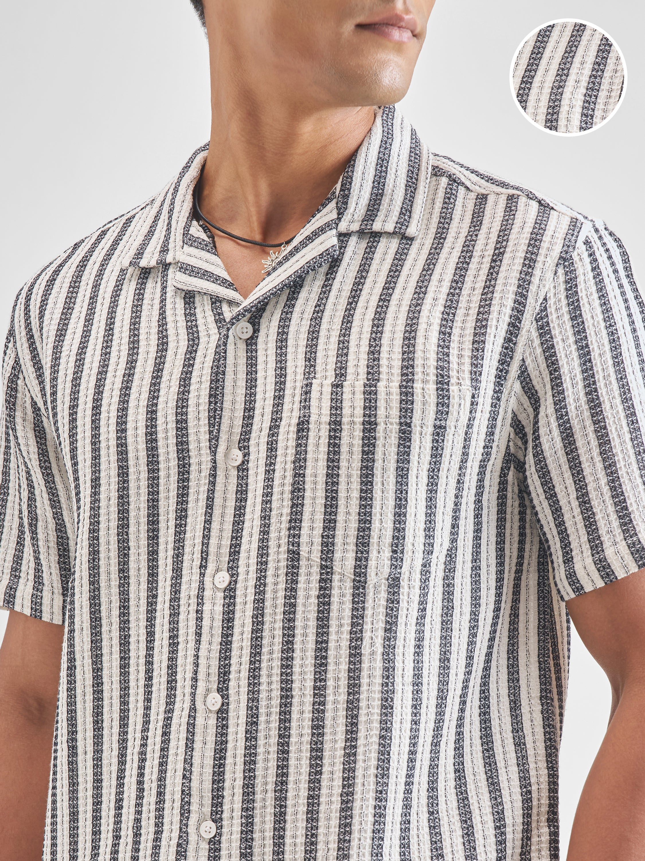 Highlander Men Black Striped Oversized Fit Casual Shirt - Black - Image 5