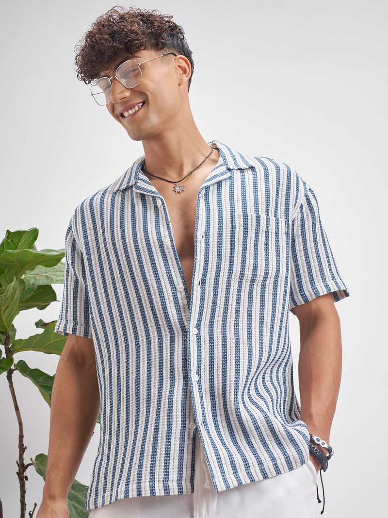 Highlander Men Blue Striped Relaxed Fit Casual Shirt - Blue - Image 1